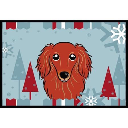 Winter Holiday Longhair Red Dachshund Indoor & Outdoor Mat, 18 X 27 In.